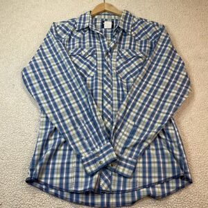 Wrangler Shirt‎ Mens Extra Large Blue Plaid Western Pearl Snap Long Sleeve Rodeo